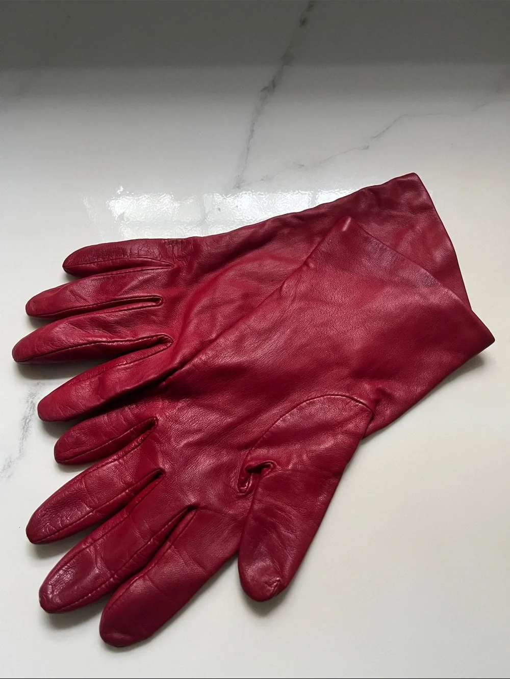 Lord & Taylor Red Leather Gloves